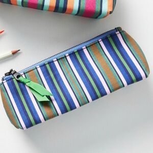 ANTHROPOLOGIE- ANNA SPIRO Striped Pencil Case Bag - Blue & Green - NEW
